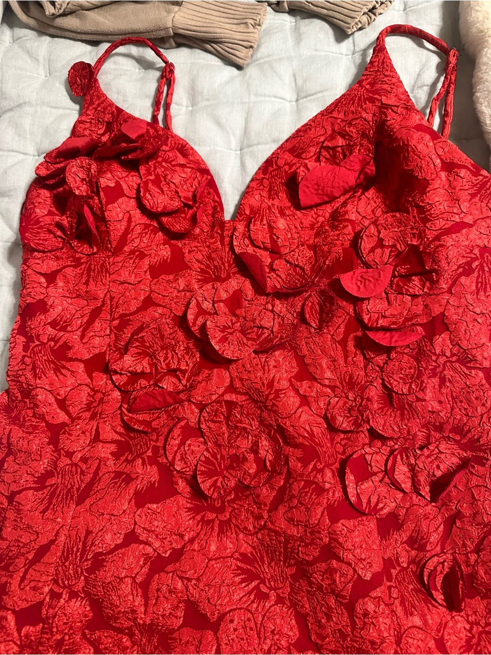 Luxxel Red Floral Appliqué Spaghetti Strap Dress - Picture 2 of 5